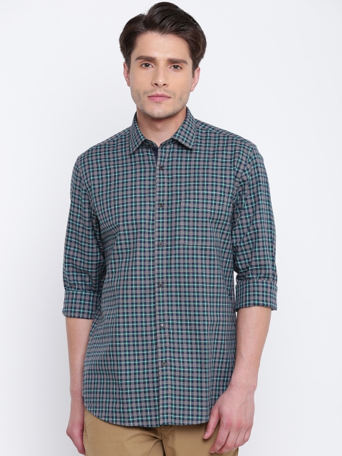 

Blackberrys Men Grey & Green Slim Fit Checked Casual Shirt