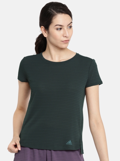 

ADIDAS Women Grey Striped Round Neck FREELIFT CHILL T-shirt