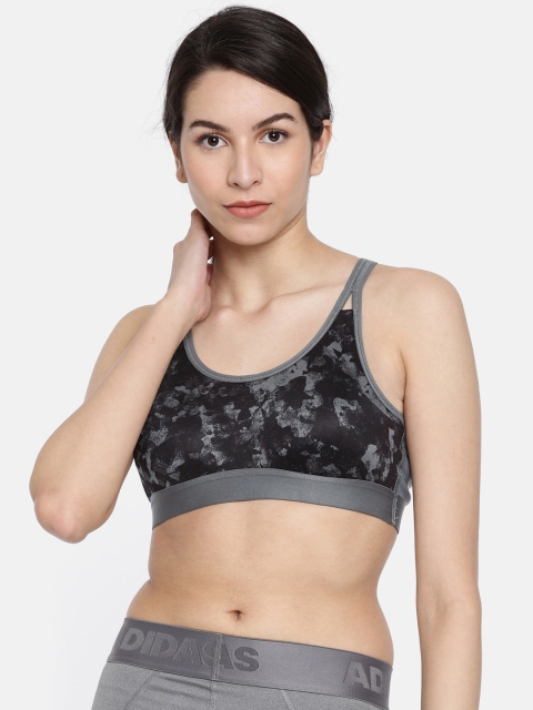 

ADIDAS Black & Grey Printed Strappy GR Training Bra CZ4455