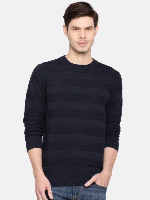 

ONLY & SONS Men Navy Blue Striped Pullover