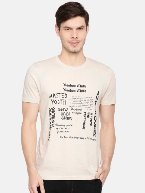 

ONLY & SONS Men Beige Printed Round Neck T-shirt