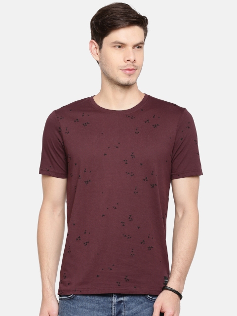 

ONLY & SONS Men Burgundy Printed Round Neck T-shirt