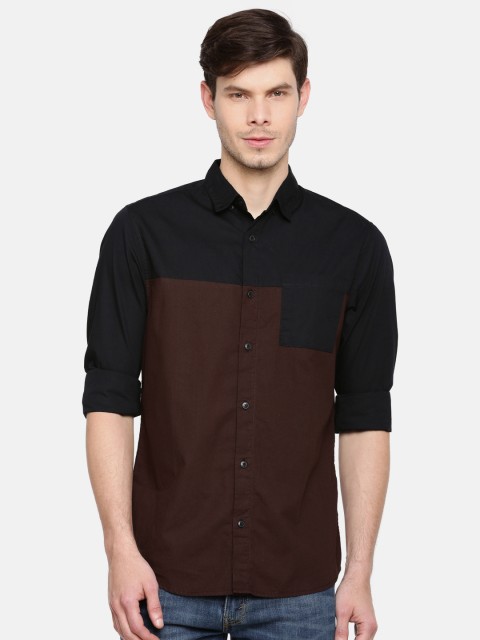 

ONLY & SONS Men Black & Brown Regular Fit Colourblocked Casual Shirt