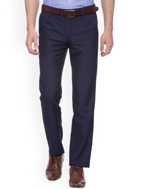 

Van Heusen Men Navy Blue Slim Fit Solid Formal Trousers
