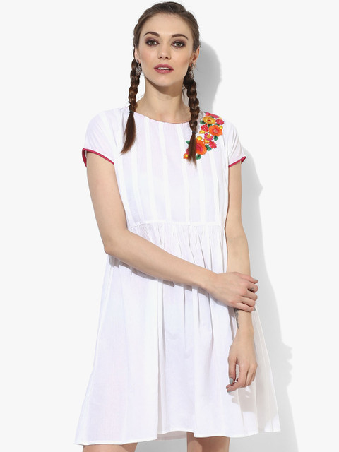 

Sangria Women White Self-Design A-Line Dress
