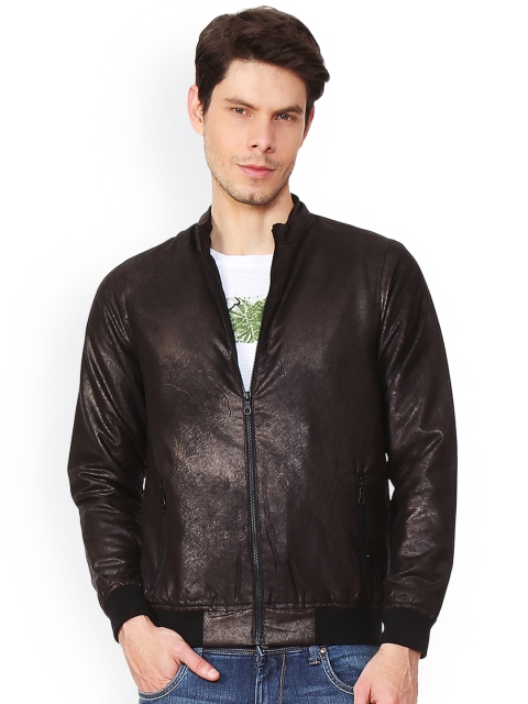 

V Dot Men Brown Solid Bomber Jacket
