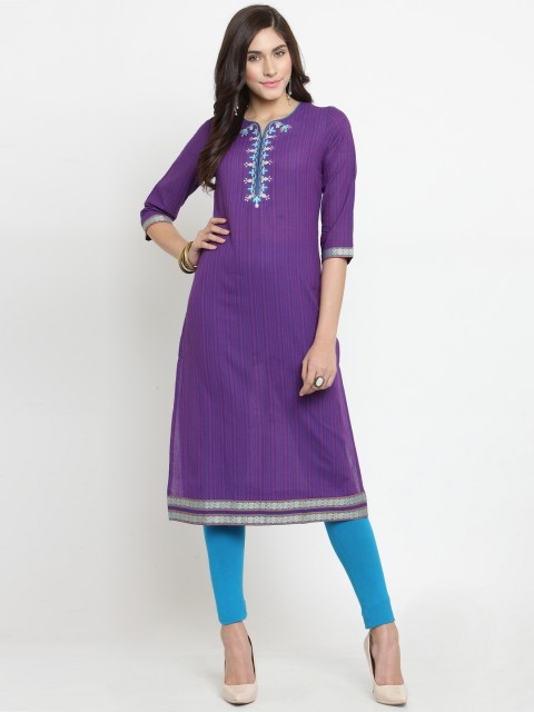 

Laabha Women Blue & Purple Striped Straight Kurta