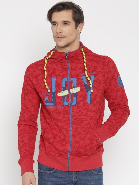 

Jn Joy Men Red Printed Hooded Sweatshirt