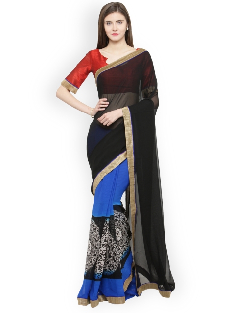 

Shaily Navy Blue & Black Pure Georgette Printed Saree