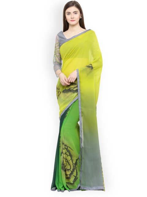 

Shaily Green & Yellow Pure Georgette Printed Saree