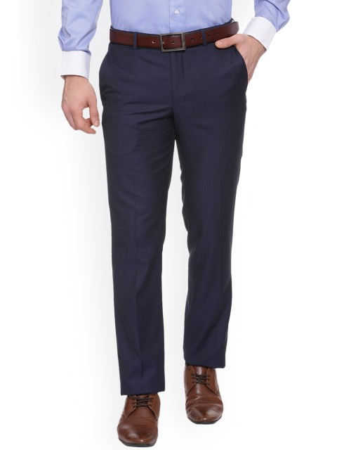

V Dot Men Navy Blue Slim Fit Solid Formal Trousers