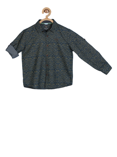 

Allen Solly Junior Boys Navy Blue & Olive Green Printed Casual Shirt
