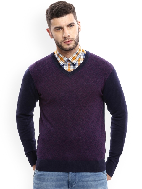 

Arrow Men Purple Solid Pullover Sweater