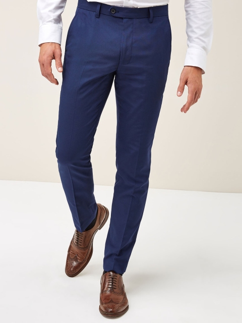 

next Men Blue Skinny Fit Solid Formal Trousers