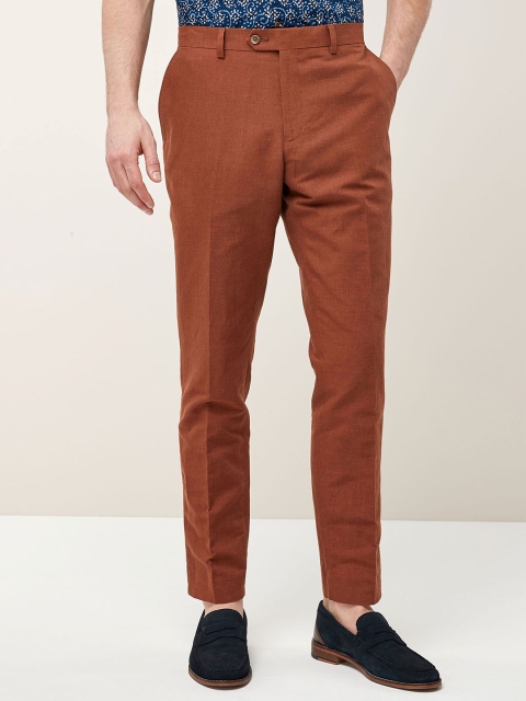 

next Men Tan Brown Skinny Fit Solid Casual Trousers