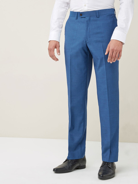 

next Men Blue Solid Formal Trousers