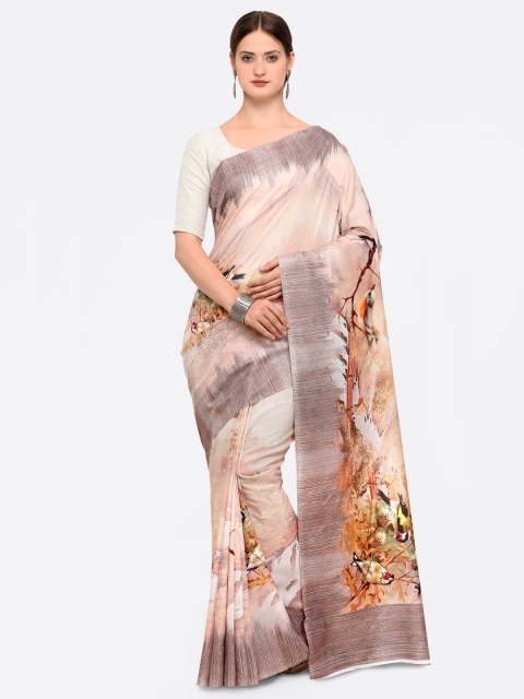 

Saree mall Peach-Coloured & Cream-Coloured Silk Cotton Printed Saree