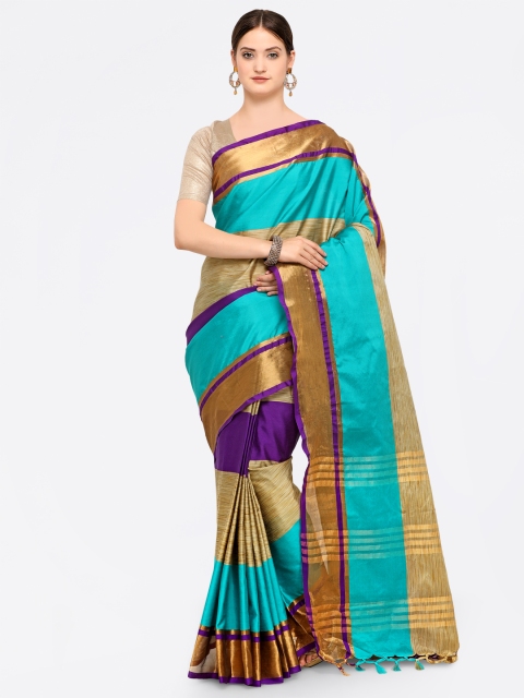 

Saree mall Sea Green & Beige Silk Cotton Colourblocked Saree