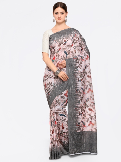 

Saree mall Peach-Coloured & Grey Silk Cotton Printed Saree