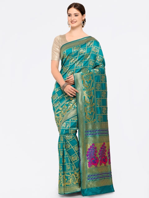 

Saree mall Sea Green Woven Design Silk Blend Saree