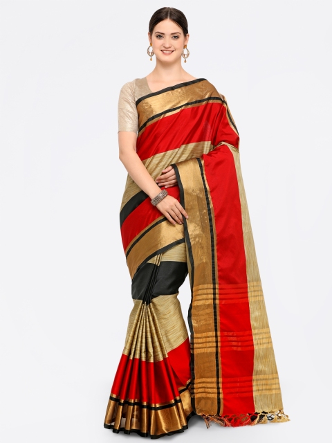 

Saree mall Red & Beige Silk Cotton Colourblocked Saree