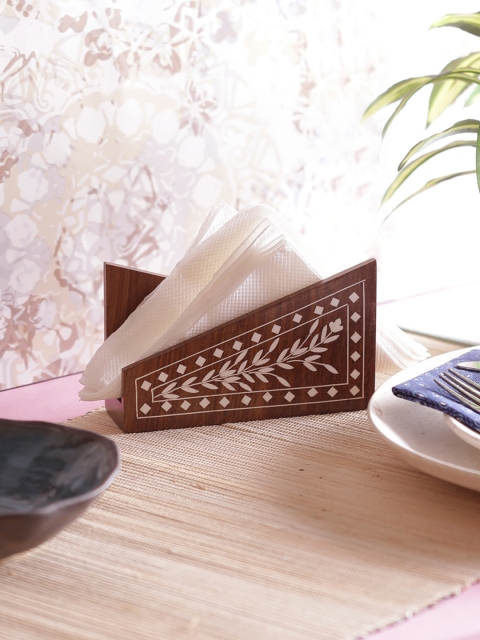 

VarEesha Hand-Painted White Enamelled Tissue Holder, Brown