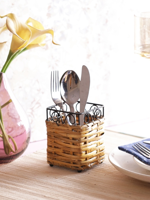 

VarEesha Beige Bamboo Bamboo Cane Square Small Cutlery Holder