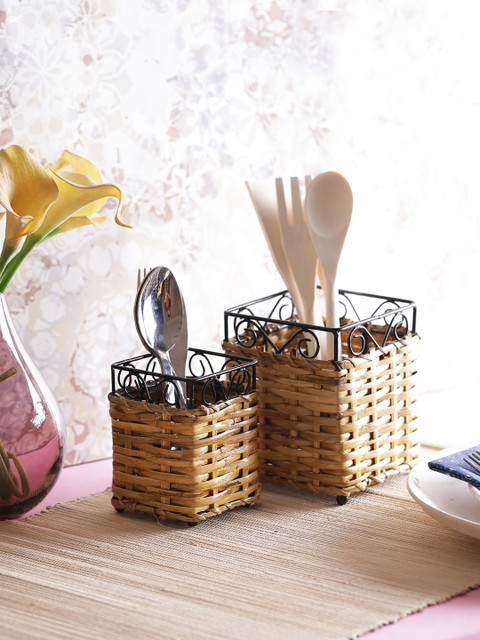 

VarEesha Set of 2 Cane Bamboo Cutlery Holder, Beige