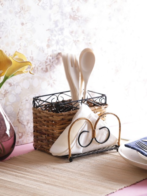 

VarEesha Bamboo Cane Napkin and Cutlery Holder, Beige
