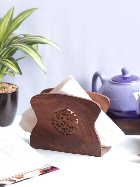 

VarEesha Hand-Painted Sheesham Wood Carved Jali Tissue Holder, Brown