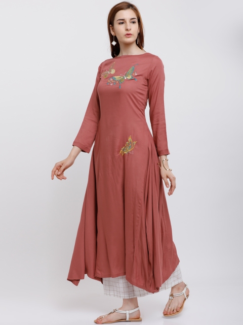 

Vishudh Women Pink Embroidered A-Line Kurta