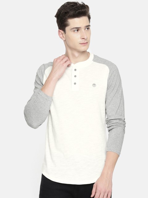 

Timberland Men White Solid AF LS Wshd Henley Neck T-shirt