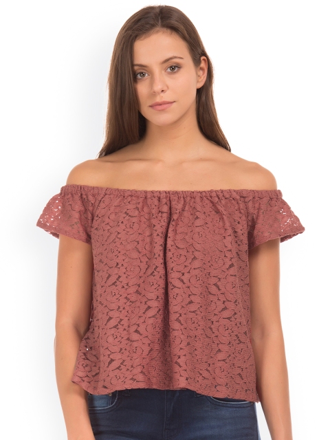 

Aeropostale Women Rust Self Design Bardot Top