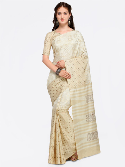 

Saree mall Beige Printed Silk Blend Saree