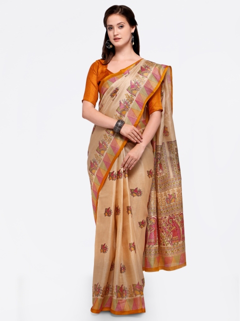 

Saree mall Beige Art Silk Printed Bhagalpuri Saree