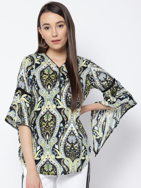 

OPt Women Black &Blue Printed Top