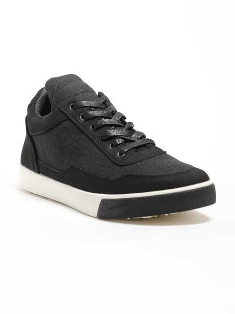 

LOCOMOTIVE Men Black Solid Mid-Top Sneakers