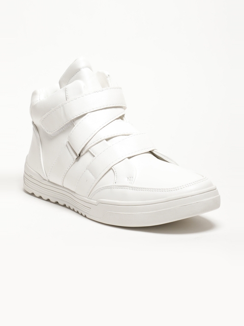 

LOCOMOTIVE Men White Solid Synthetic Leather Mid-Top Sneakers
