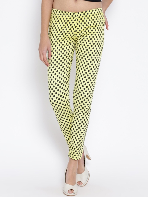 

Fashion Cult Women Yellow & Black Polka Dotted Slim Fit Treggings