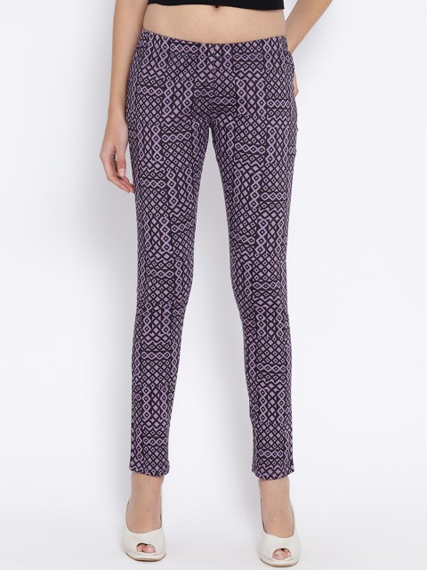 

Fashion Cult Women Purple & Black Printed Slim Fit Treggings