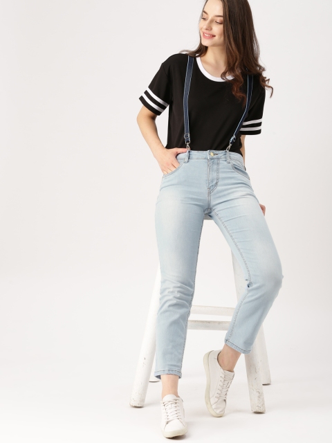 

DressBerry Women Blue Straight Fit Mid-Rise Clean Look Stretchable Cropped Jeans