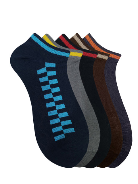 

Fontana Unisex Pack of 5 Multicoloured Patterned Ankle-Length Socks, Multi