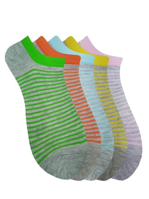 

Fontana Unisex Pack of 5 Multicoloured Striped Ankle-Length Socks, Multi