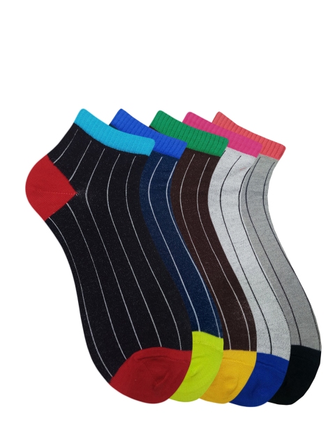 

Fontana Unisex Pack of 5 Multicoloured Striped Ankle-Length Socks, Multi