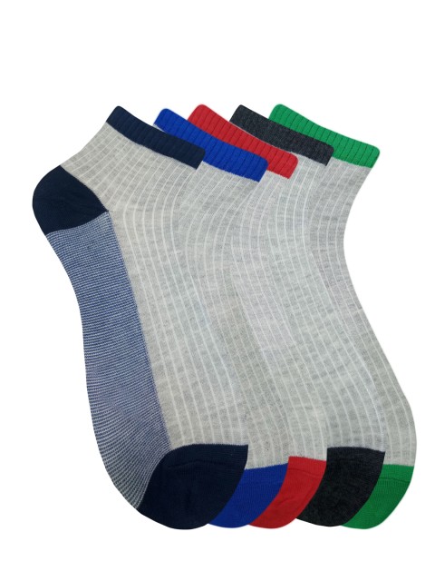 

Fontana Unisex Pack of 5 Multicoloured Striped Ankle-Length Socks, Multi
