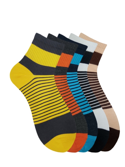 

Fontana Unisex Pack of 5 Multicoloured Striped Ankle-Length Socks, Multi
