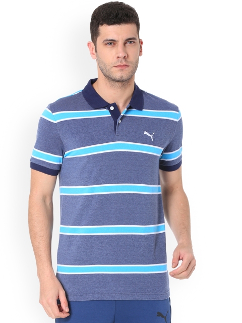 

Puma Men Blue Striped Polo Collar T-shirt