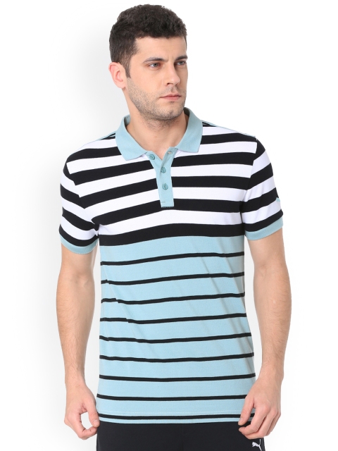

Puma Men Teal Striped Polo Collar India Engineered Stripe Polo T-shirt