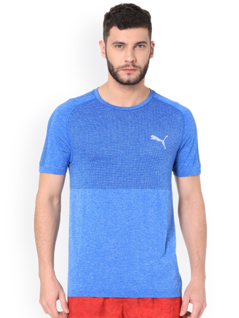 

Puma Men Blue Colourblocked Round Neck evoKNIT Basic T-shirt