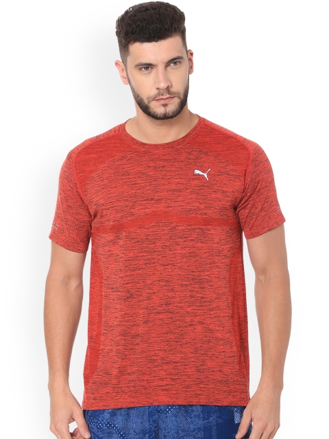 

Puma Men Red Colourblocked Round Neck PWRRUN Evoknit T-shirt
